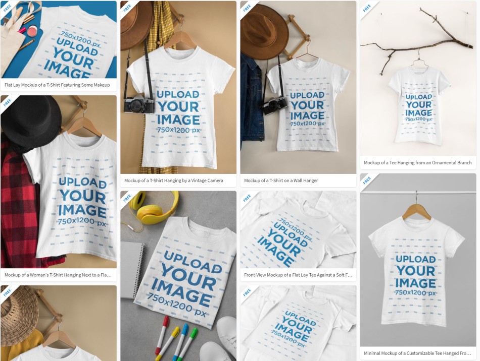 Multiple T-Shirt Mockup Stack With Hangers