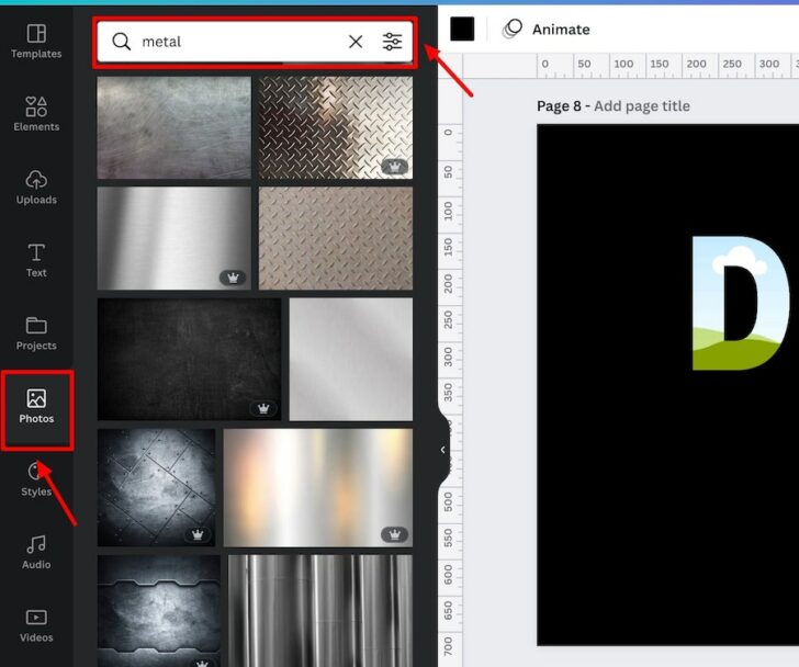 make metallic text canva
